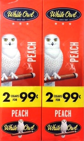White Owl Peach Cigarillos made in USA. Foil Fresh, 90 x 2 pack. 180 total. Free shipping!