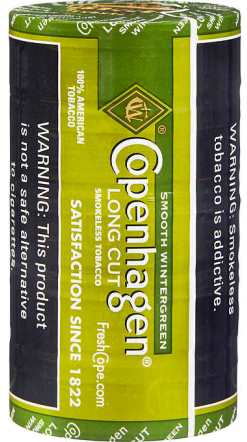 Copenhagen Long Cut Smooth Wintergreen Chewing Tobacco, 4 x 5 can rolls, 680 g total. Ships free!