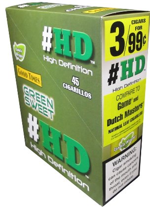 Good Times Foill Fresh HD Green Sweet cigarillos made in USA. 60 x 3 pack. 180 total. Free shipping!