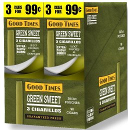 Good Times Foill Fresh Green Sweet cigarillos made in USA. 60 x 3 pack. 180 total. Free shipping!
