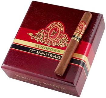Perdomo Reserve 10th Anniversary Sun-Grown Churchill cigars made in Nicaragua. Box of 25. Ships Free