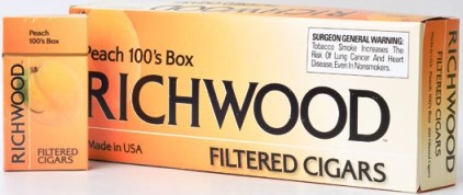 Richwood 100 Peach Filtered cigars made in USA, 4 x 20 packs, 800 total. Free shipping!