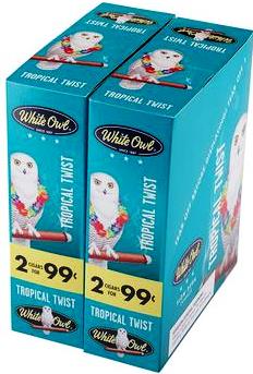White Owl Tropical Twist Cigarillos made in USA. Foil Fresh, 90 x 2 pack. 180 total. Free shipping!