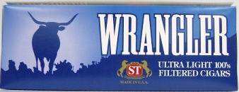 Wrangler Ultra Blue Filtered Little Cigars made in USA. 4 x cartons of 10 packs of 20. Ships free!