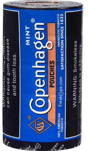 Copenhagen Mint Pouches Chewing Tobacco made in USA, 5 x 5 can rolls, 580 g total. Free shipping!