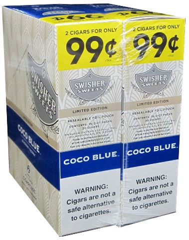 Swisher Sweets Foil Fresh Coco Blue Cigarillos made in Dominican Republic. 90 x 2 pack.