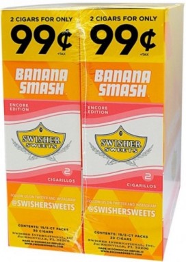Swisher Sweets Foil Fresh Banana Smash Cigarillos made in Dominican Rep. 90 x 2 pack. Free shipping!