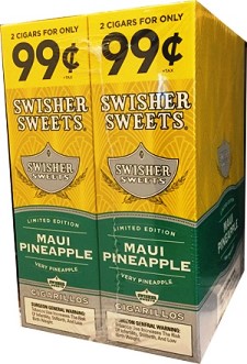 Swisher Sweets Foil Fresh Maui Pineapple Cigarillos made in Dominican Republic. 90 x 2 pack.