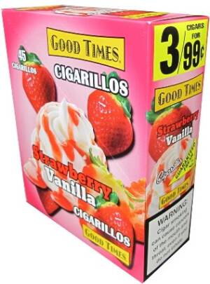 Good Times Foill Fresh Strawberry Vanilla cigarillos made in USA. 60 x 3 pack. 180 total. Free shipp